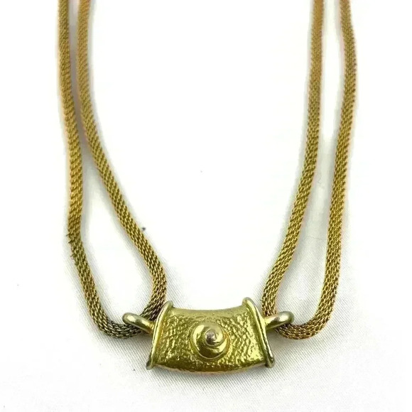 Abstract Unique Gold Tone Metal Boho Necklace Accent Design 14" Long - Picture 1 of 12